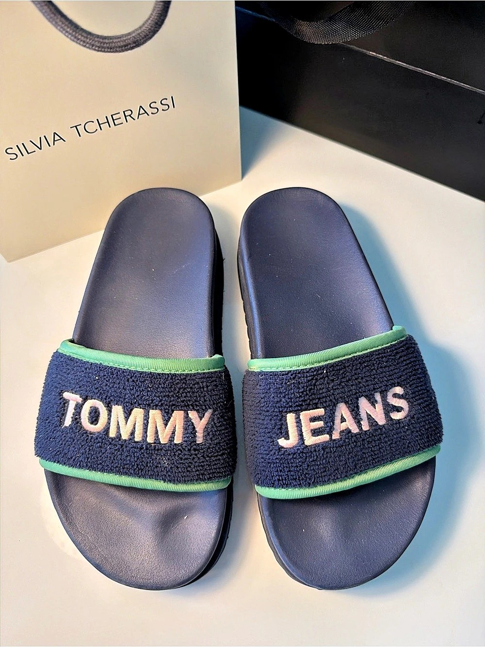 Tommy Jeans slide sandals Blue & Green Like New